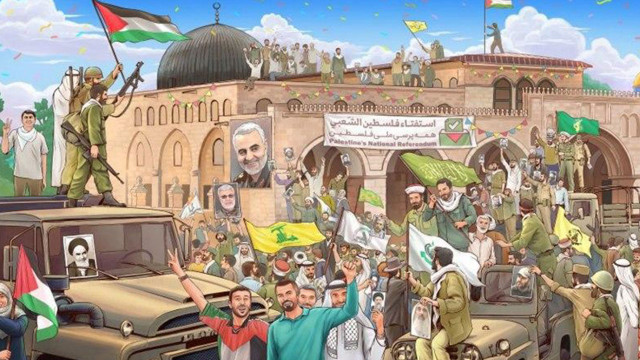 در آستانه روز قدس و همزمانی آن با سالروز آزادسازی خرمشهر، از جدیدترین طرح دیوارنگاره میدان ولیعصر با شعار «قدس خرمشهر دیگر میشود» رونمایی شد جشن آزادی قدس، بر روی دیوارنگاره میدان ولیعصر(عج)